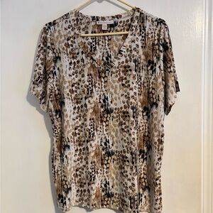 JM Collection Brown and Black Abstract Print Top